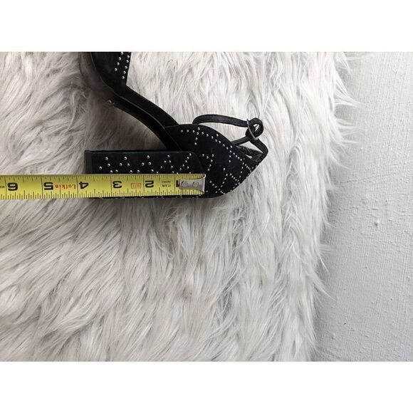 Schutz Black Nubuck/Faux Suede Crystal Embellished Sandals Chunky Platform Heels - Picture 10 of 10